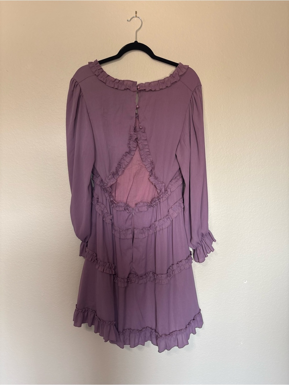 Womens Long Sleeve Ruffle Tiered Dress - Mauve - Picture 2 of 2